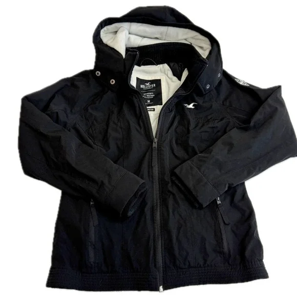 Hollister Jacket Womens Medium Black All Weather Hooded Fleece Lined Gorpcore - Picture 2 of 9